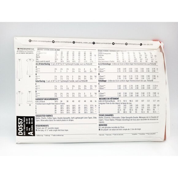 New Look Simplicity Sewing Pattern D0557 4 Styles Dress Misses Size 10-22 Uncut - Picture 2 of 2